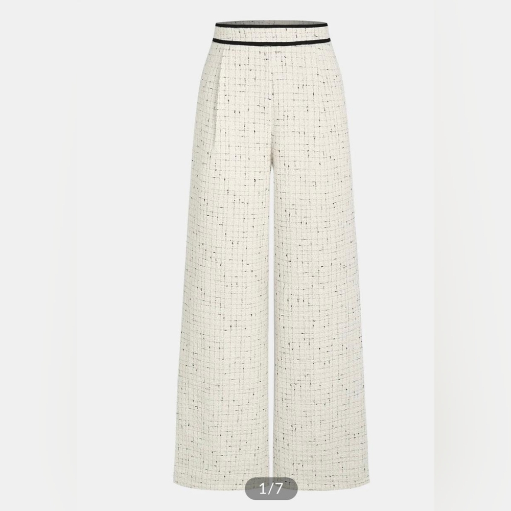Commense Cream White Apricot Tweed Wide Leg Pants.